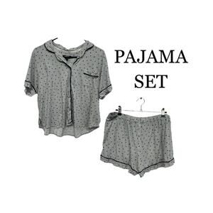 Quiet Luxury Pajama Set DKNY Striped Logo Button Top Shorts Size XL